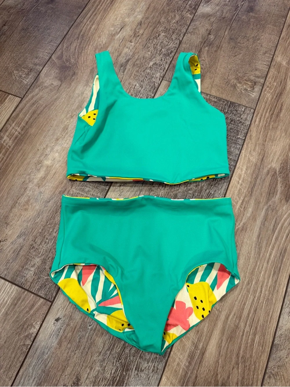 Hanna Andersson Reversible Bikini Lemon/Green Size 6-7